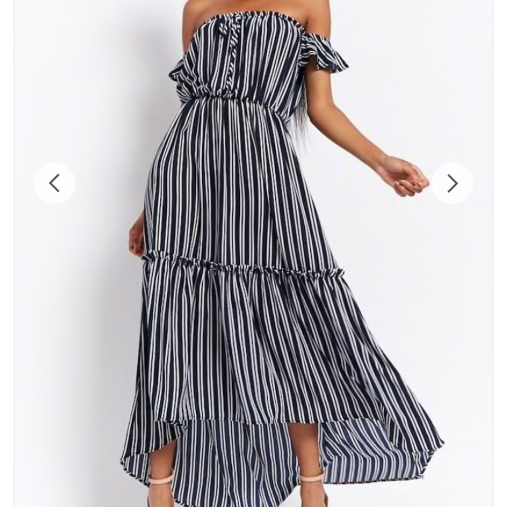 High low off shoulder striped maxi dress